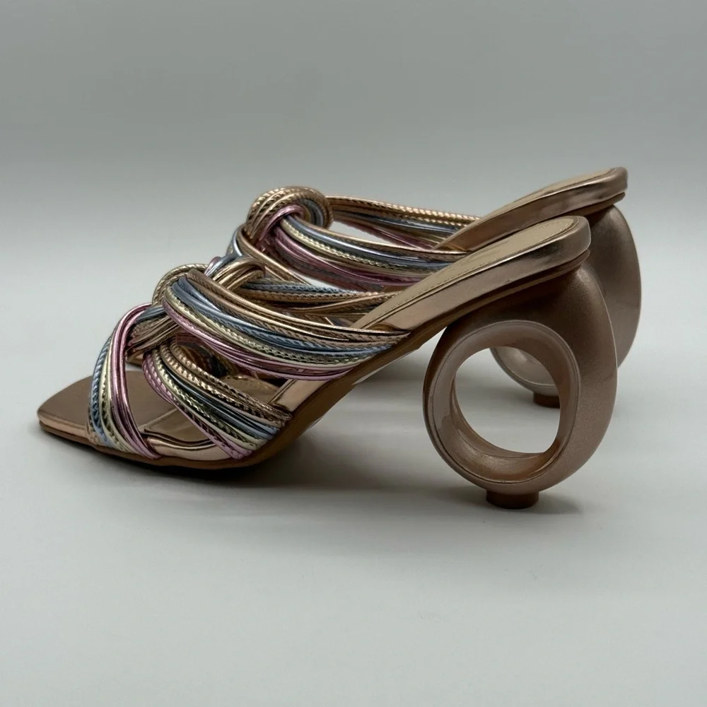 NINETY UNION Knotted STRAPPY SANDALS ON A ARCHITECTURAL HEEL IN PASTEL MULTI - Picture 12 of 17